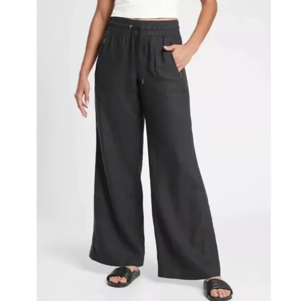 Athleta Sz 14 Black Cabo Linen Wide Leg Pant